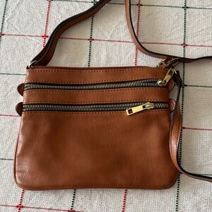 Brown Leather Crossbody Bag with Gold Zippers